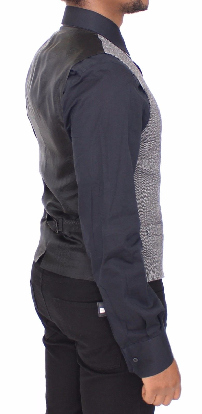 Gray Cotton Stretch Dress Vest Blazer