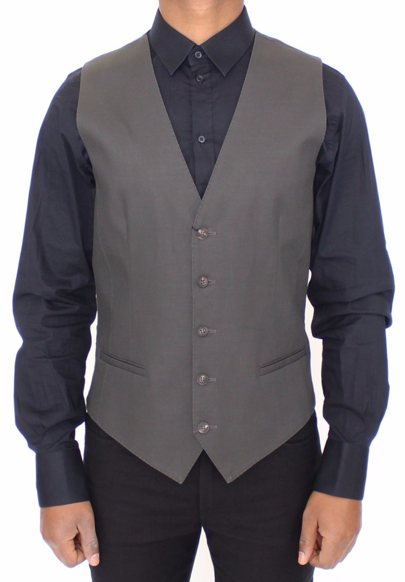 Gray Cotton Stretch Dress Vest Blazer