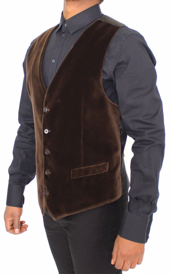 Brown Cotton Velvet Dress Vest Gilet