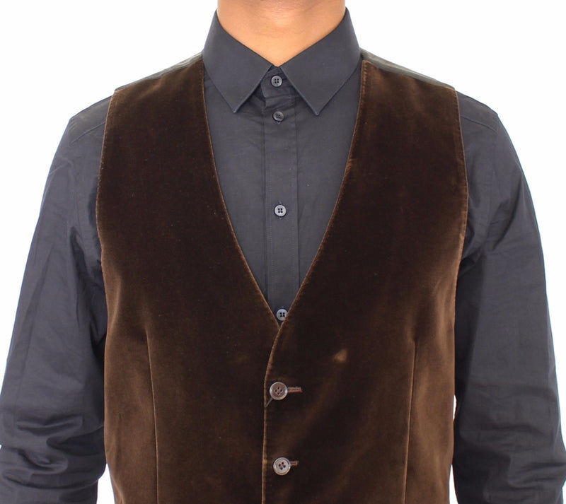 Brown Cotton Velvet Dress Vest Gilet