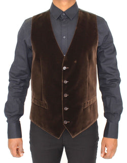 Brown Cotton Velvet Dress Vest Gilet