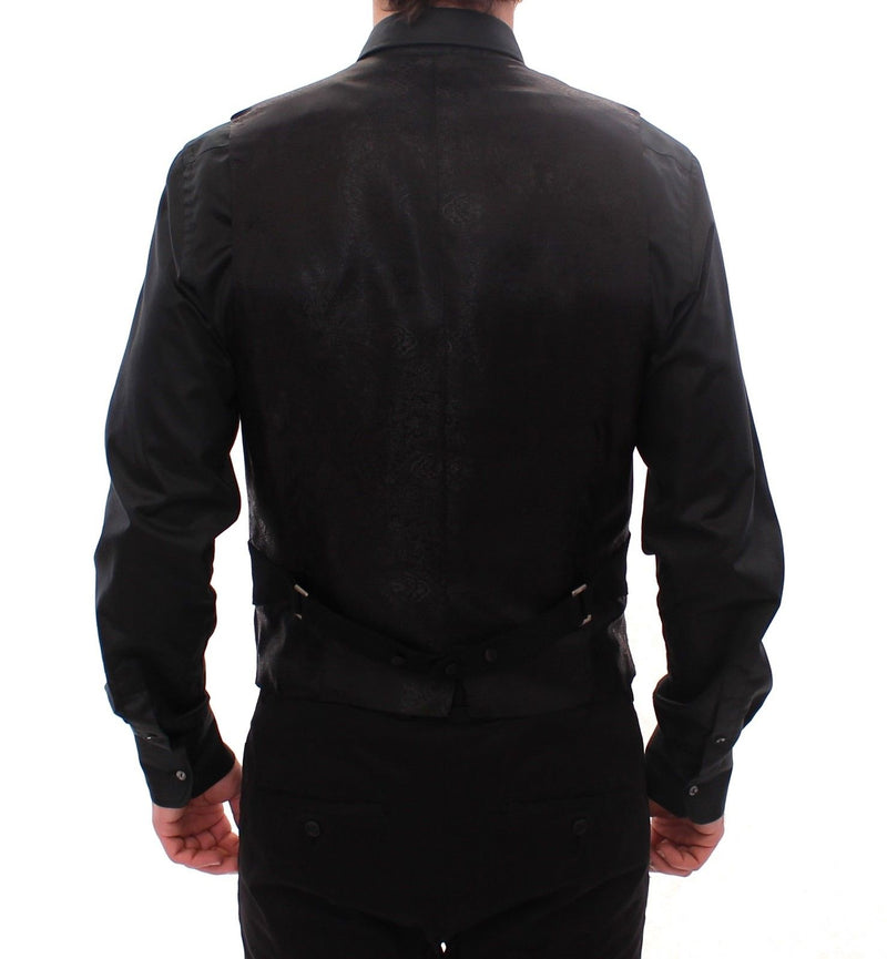 Black Wool Single Breasted Vest Gilet