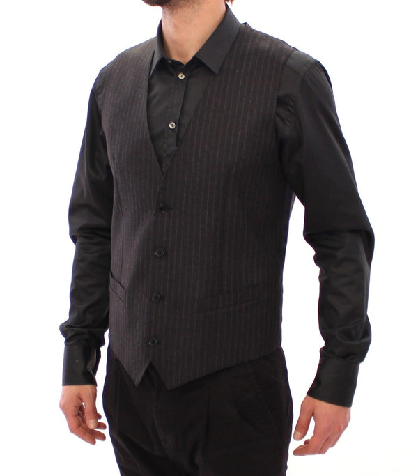 Gray Striped Wool Logo Vest Gilet Vests