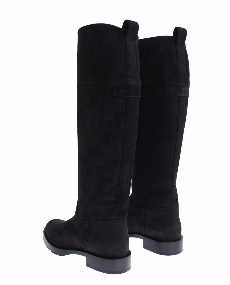 Gray Suede Goatskin Flat Boots