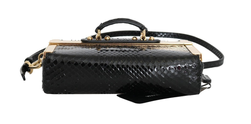 Purse GILDA Black Python Snakeskin Shoulder Gold