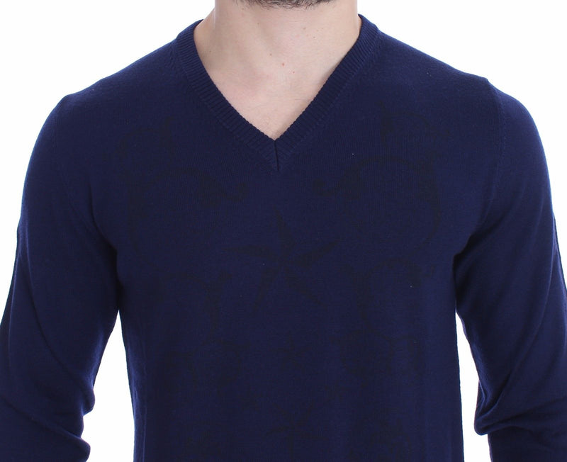 Blue Wool V-neck Sweater