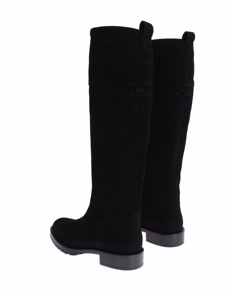 Black Suede Goatskin Flat Boots