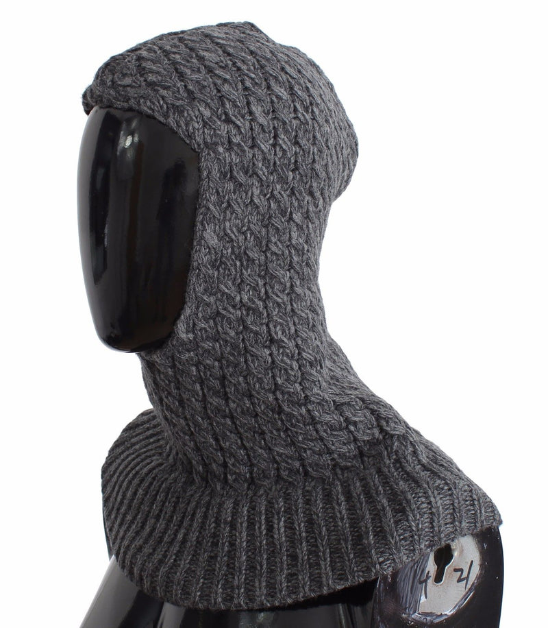 Men's Gray Wool Blend Knitted Crochet Hood