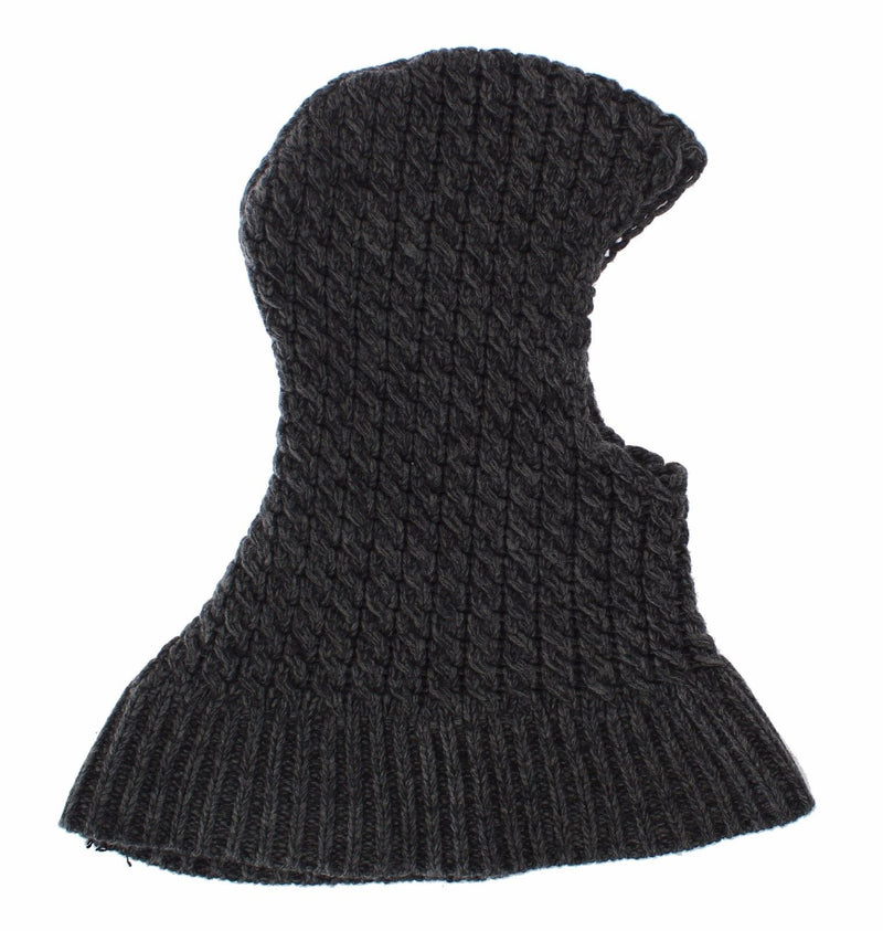 Men's Gray Wool Blend Knitted Crochet Hood