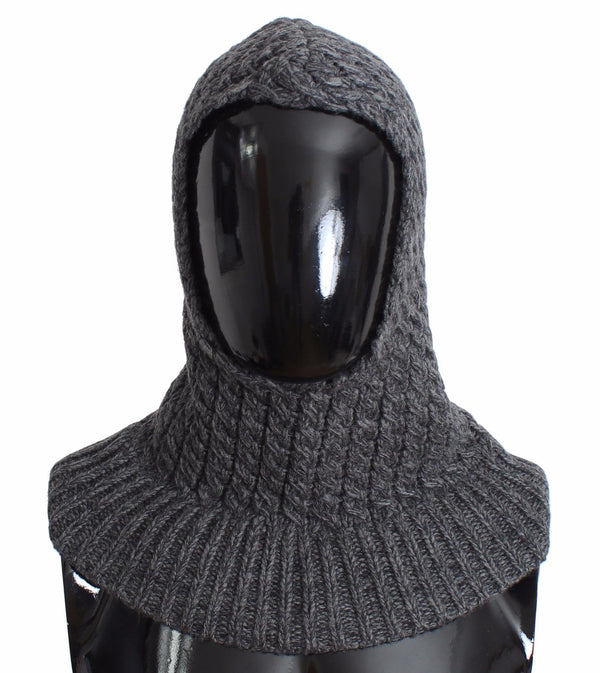 Men's Gray Wool Blend Knitted Crochet Hood