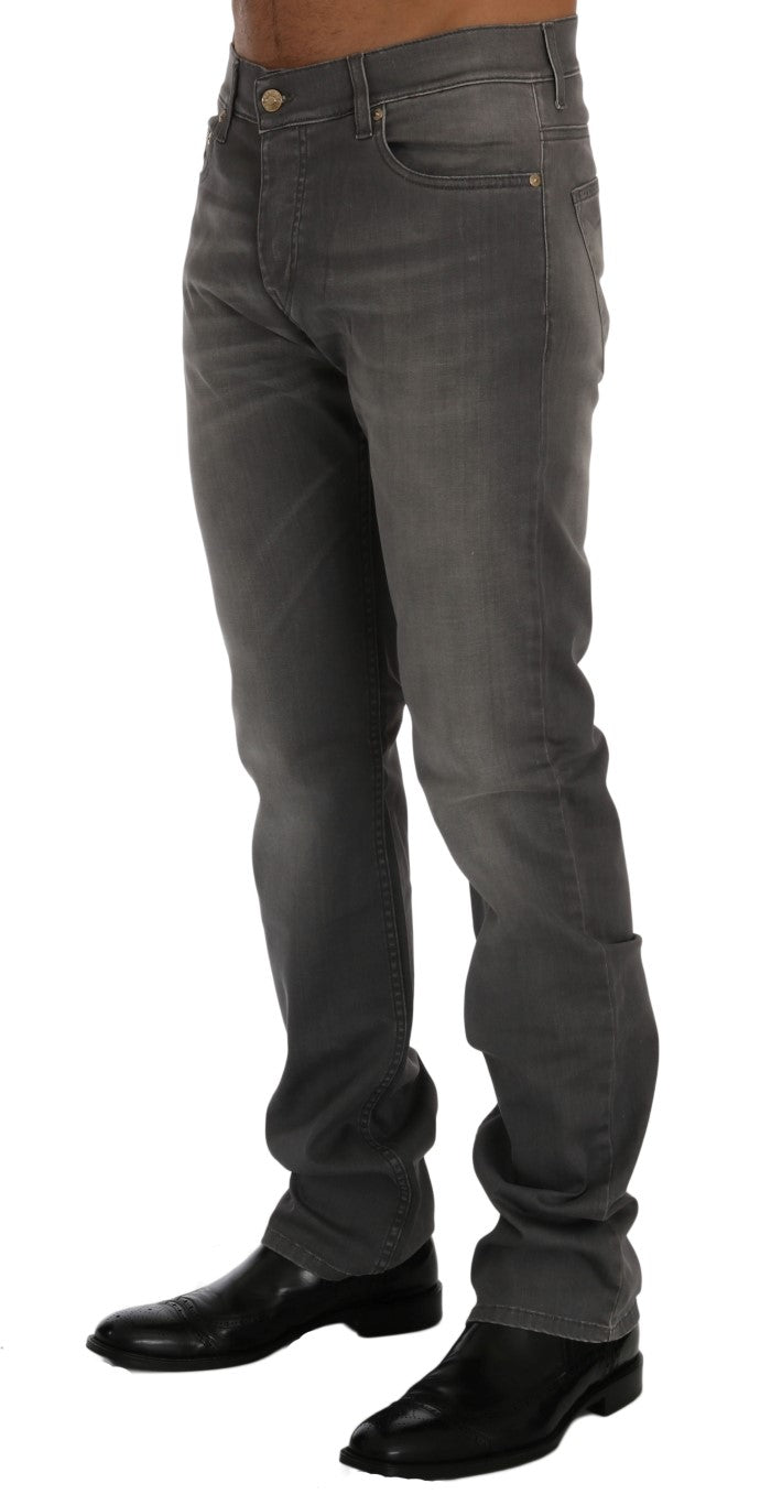 Gray Wash Cotton Stretch Straight Fit Jeans