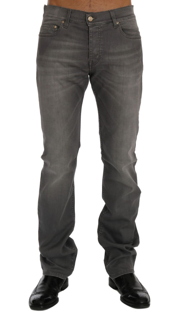 Gray Wash Cotton Stretch Straight Fit Jeans