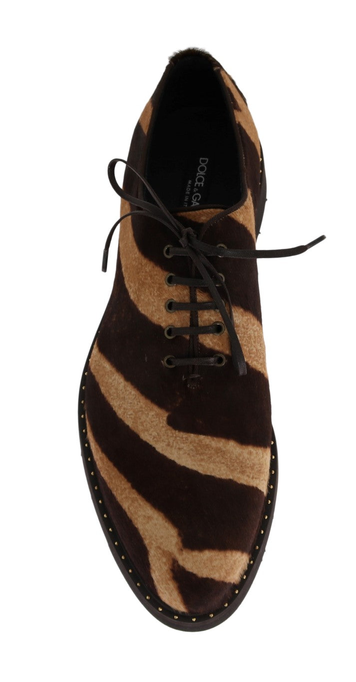 Beige Brown Striped Pony Hair Shoes
