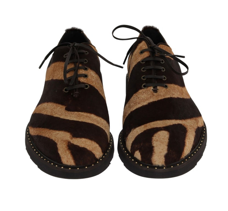 Beige Brown Striped Pony Hair Shoes