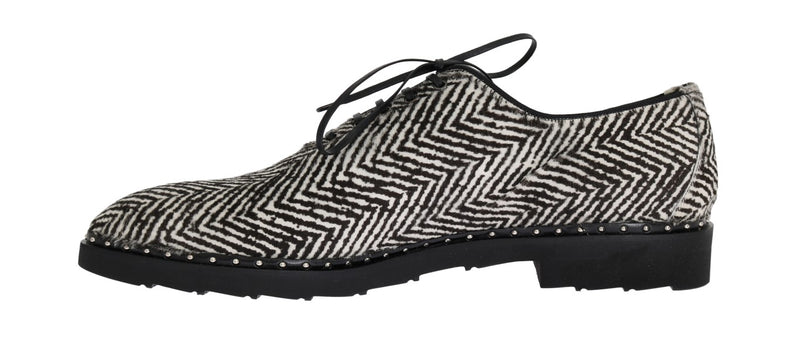 Black White Zig Zag Pony Hair Shoes