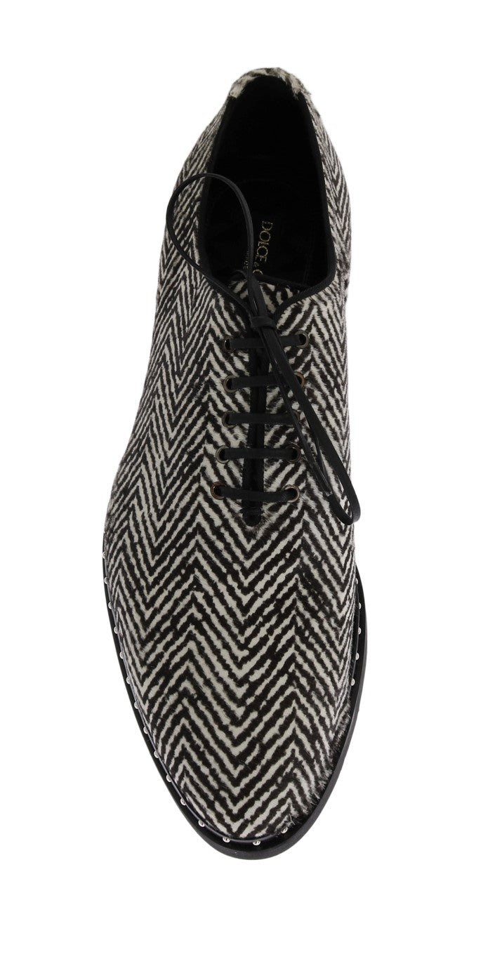 Black White Zig Zag Pony Hair Shoes