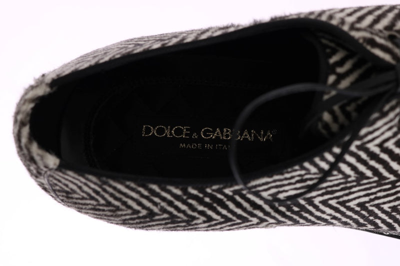 Black White Zig Zag Pony Hair Shoes