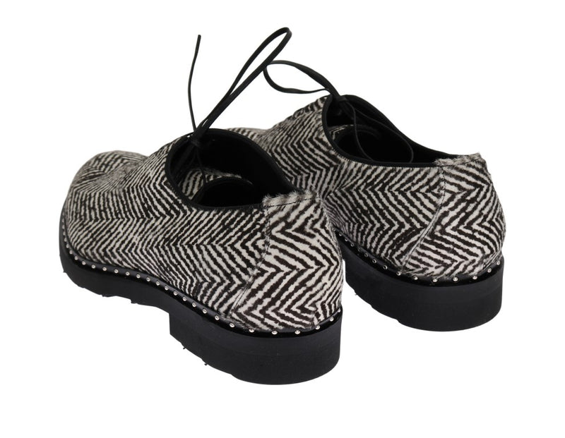 Black White Zig Zag Pony Hair Shoes