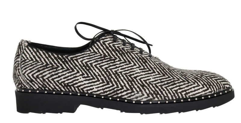 Black White Zig Zag Pony Hair Shoes