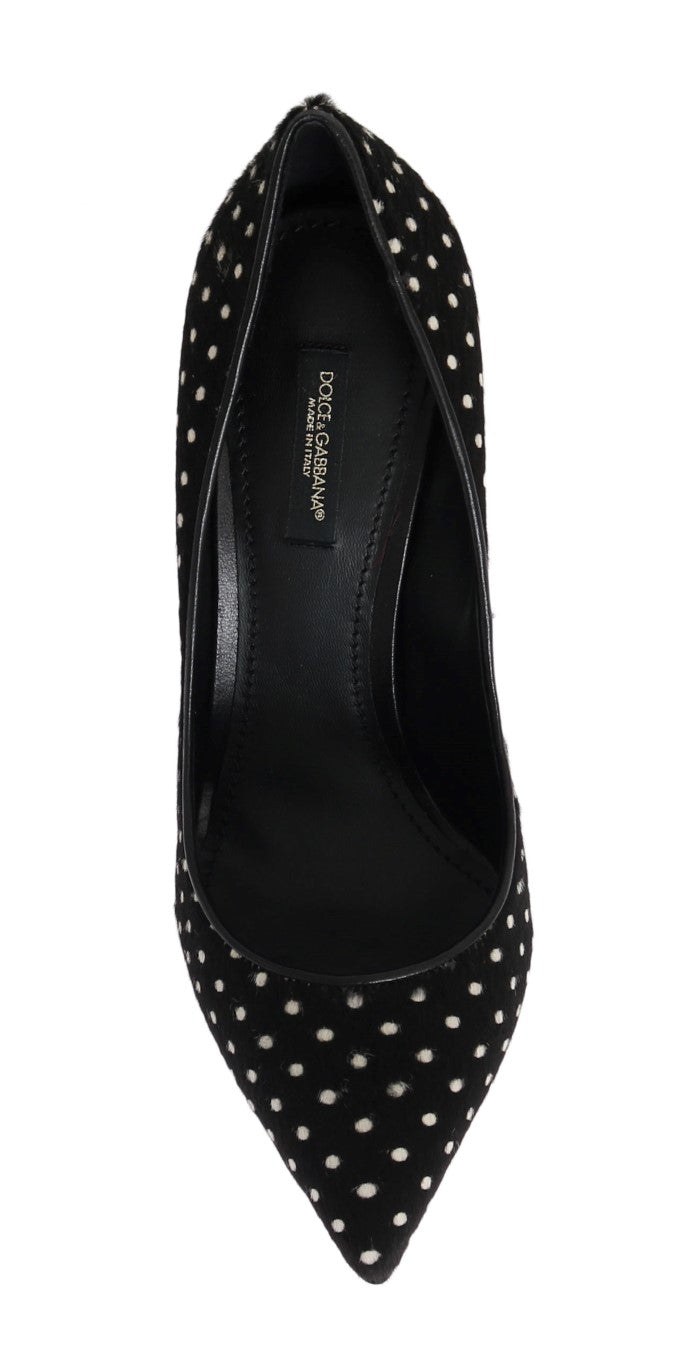 Black Pony Hair Polka Dot Leather Pumps