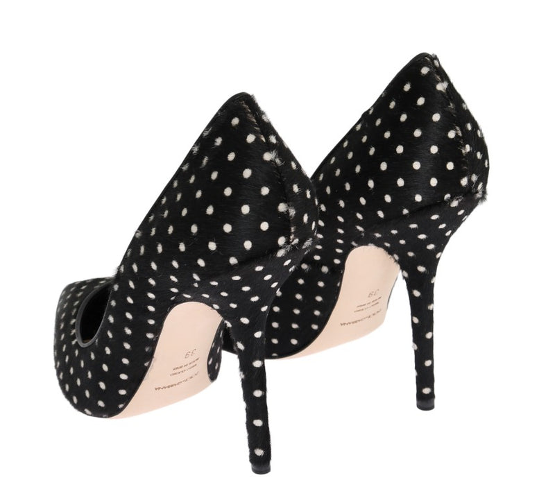 Black Pony Hair Polka Dot Leather Pumps