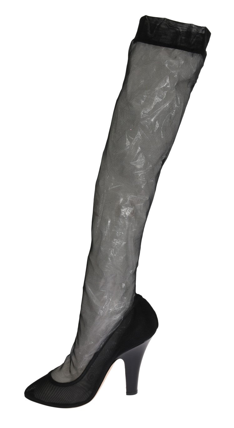Black Nylon Net Cutout Socks Boots