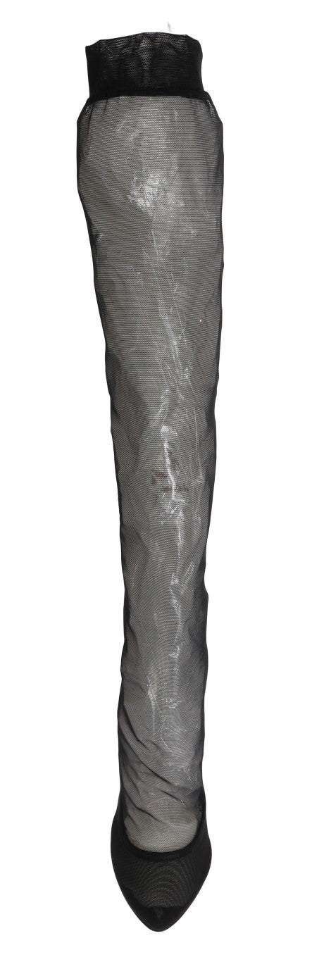 Black Nylon Net Cutout Socks Boots