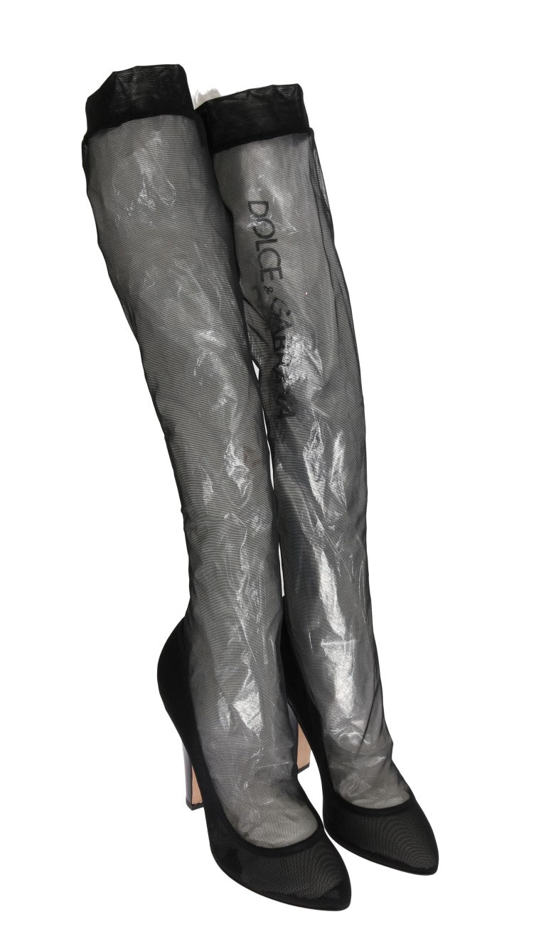 Black Nylon Net Cutout Socks Boots