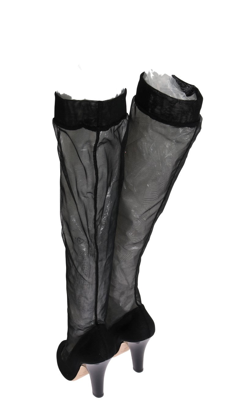 Black Nylon Net Cutout Socks Boots