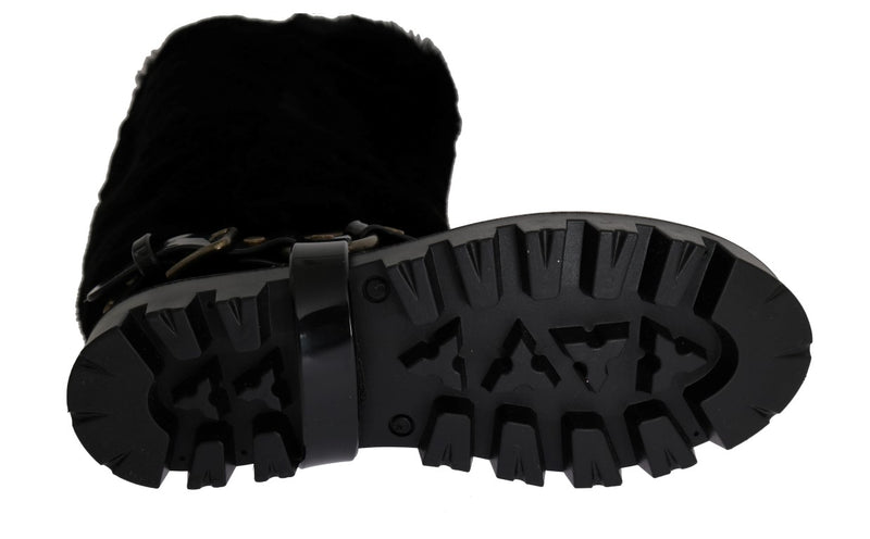 Black Rubber Lapin Fur Rain Boots