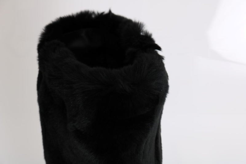 Black Rubber Lapin Fur Rain Boots