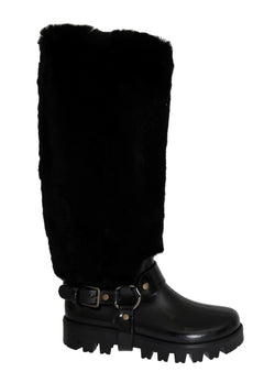 Black Rubber Lapin Fur Rain Boots