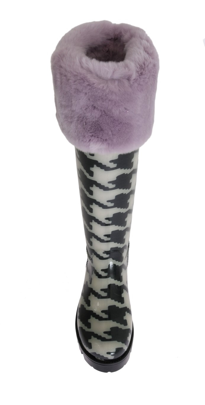 Black White Pattern Rubber Rain Boots