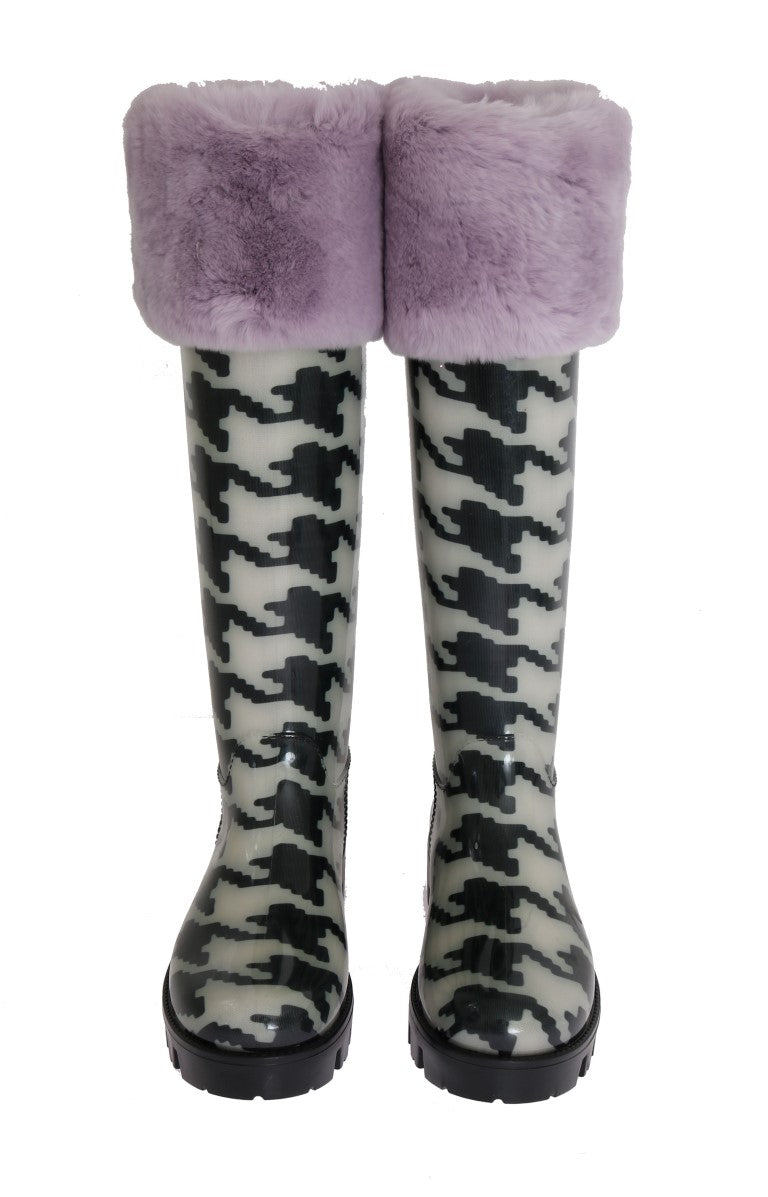 Black White Pattern Rubber Rain Boots