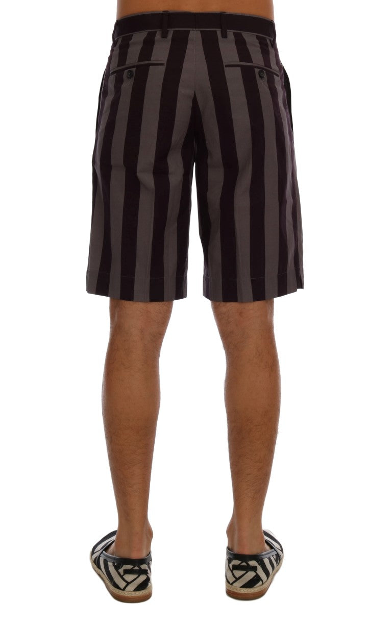 Gray Purple Striped Cotton Shorts
