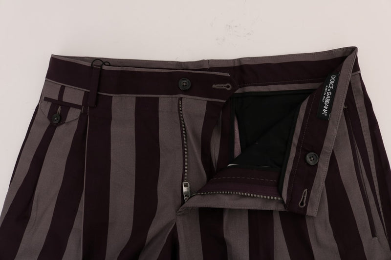 Gray Purple Striped Cotton Shorts