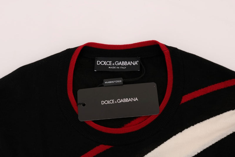 Black Wool Sequined Red White Striped Sweater