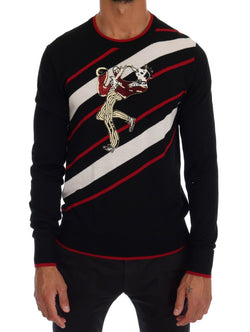 Black Wool Sequined Red White Striped Sweater