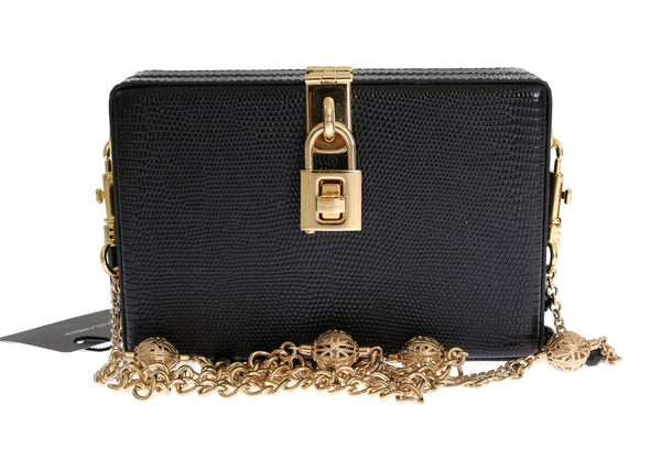 Black Iguana Leather Crystal Bag