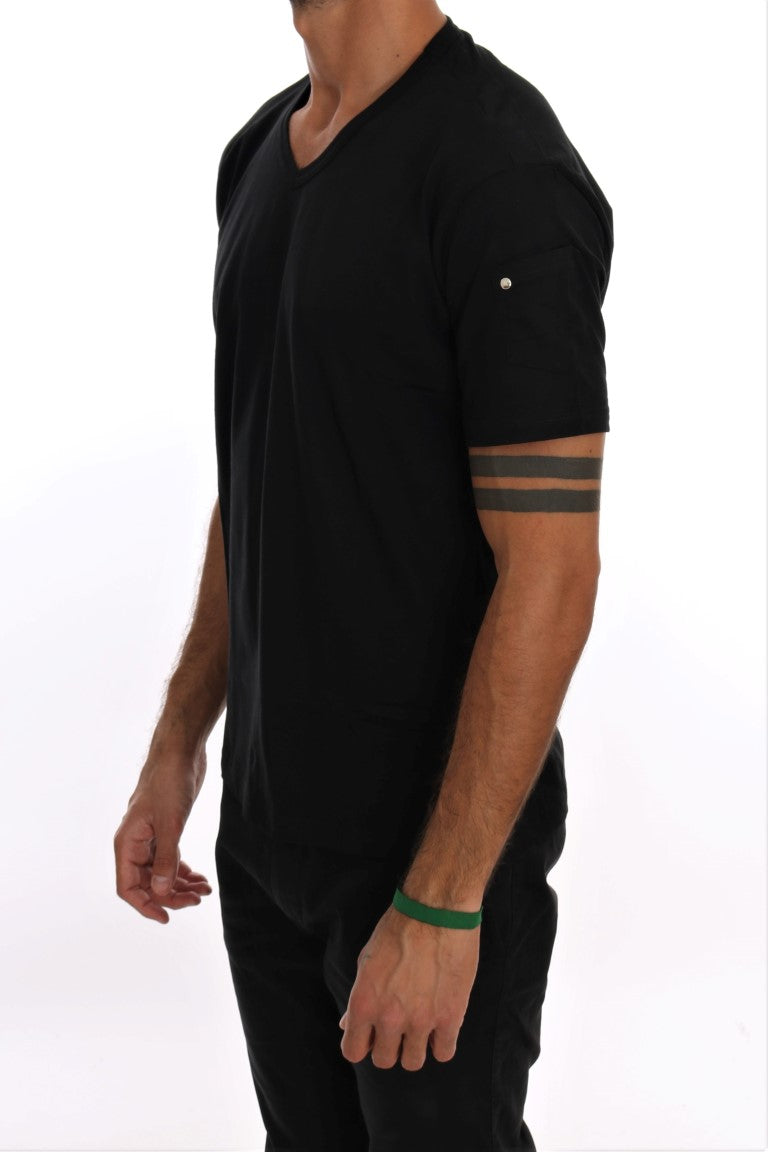 Black Cotton V-neck T-Shirt