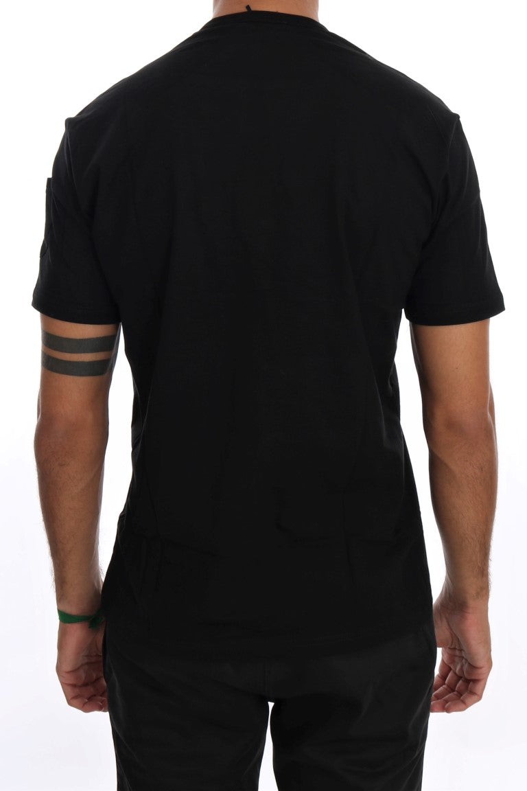 Black Cotton V-neck T-Shirt