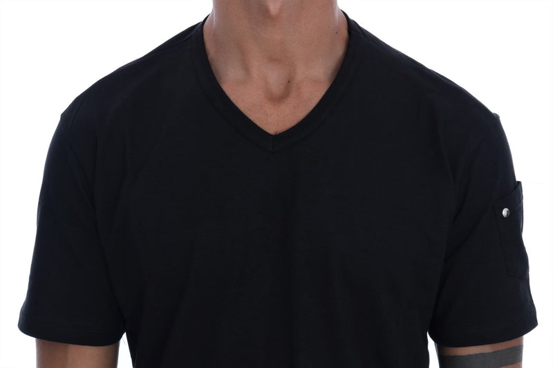 Black Cotton V-neck T-Shirt