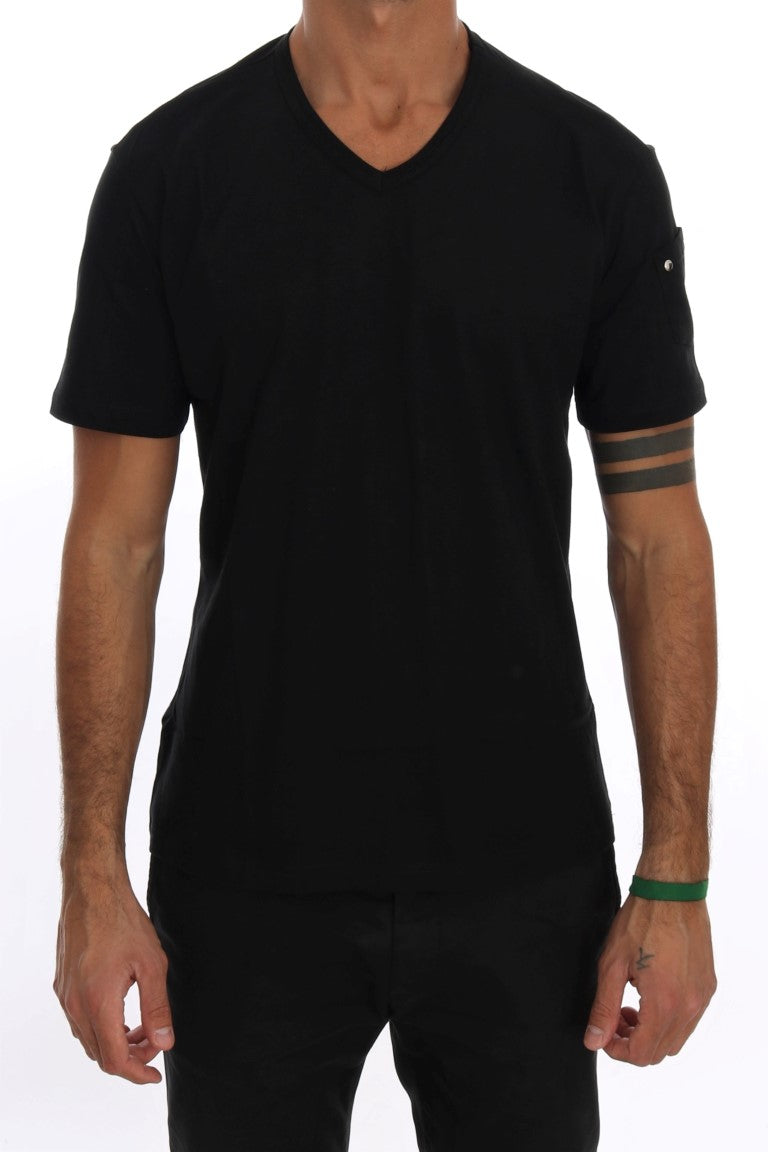 Black Cotton V-neck T-Shirt