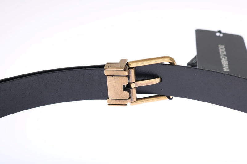 Black Lizard Leather Gold Buckle Belt