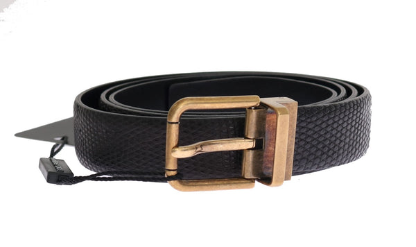 Black Lizard Leather Gold Buckle Belt