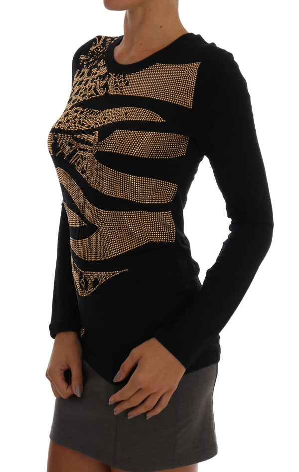 Black Gold Studded Stretch Pullover Sweater