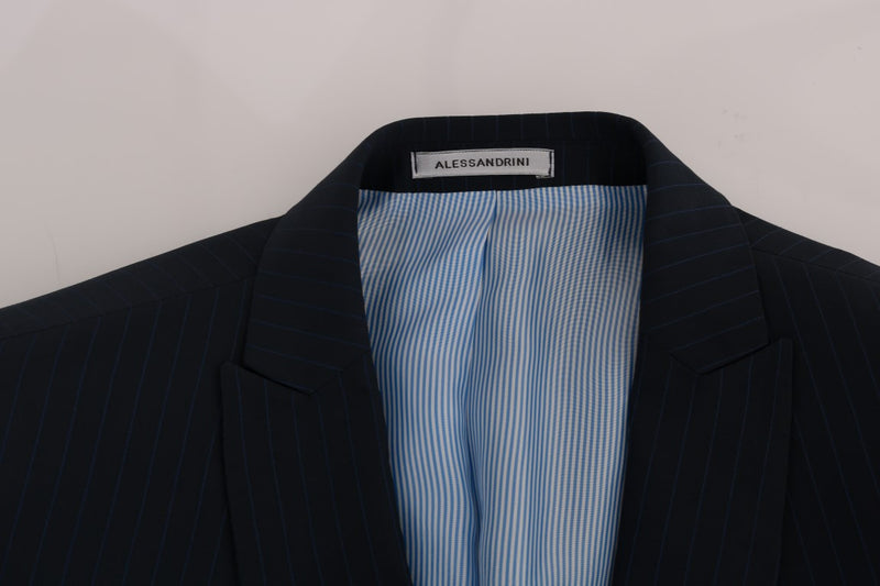 Blue Striped Two Button Slim Fit Suit