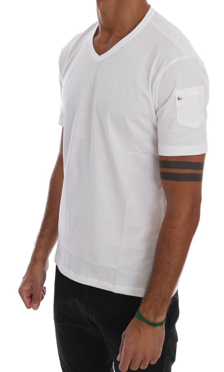 White Cotton V-neck T-Shirt