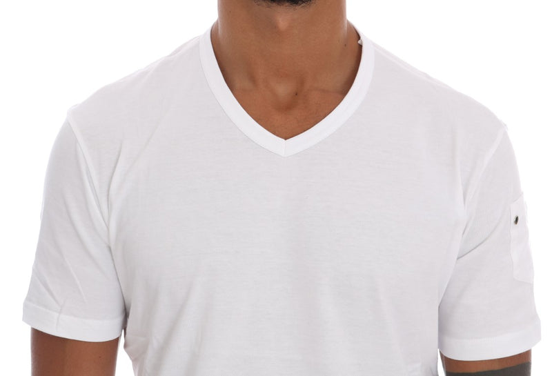 White Cotton V-neck T-Shirt