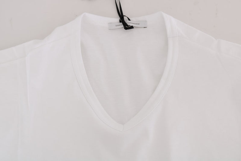 White Cotton V-neck T-Shirt